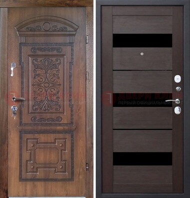 Стальная коричневая филенчатая дверь с виноритом и светлой МДФ ДВТ-122 в Твери