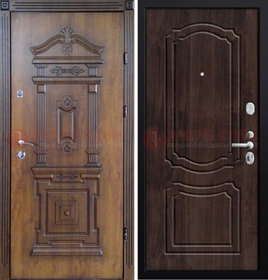 Темная железная филенчатая дверь с виноритом Тисненый орех внутри ДВТ-132 в Твери