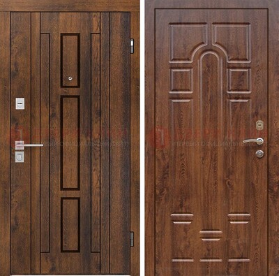 Стальная коричневая дверь с виноритом и МДФ с филенкой ДВТ-138 в Твери