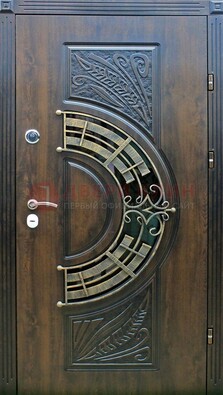 Металлическая филенчатая дверь с виноритом и стеклом ДВТ-144 в Краснознаменске