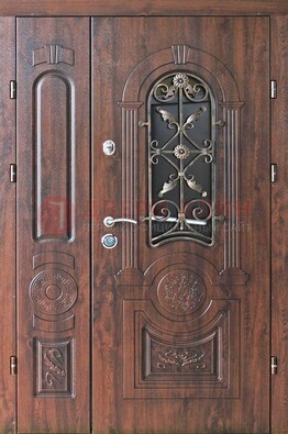 Металлическая дверь с узором и виноритом с МДФ Белый дуб ДВТ-146 в Твери