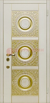 Белая входная дверь с виноритом и рисунком ДВТ-17 в Твери