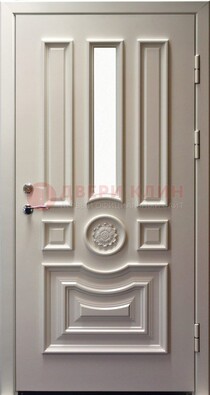 Белая уличная дверь с виноритом и стеклом ДВТ-201 в Твери