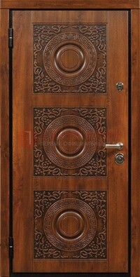 Коричневая стальная дверь с виноритом и рисунком ДВТ-21 в Твери