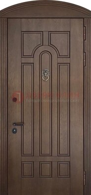 Коричневая стальная дверь с виноритом в форме арки ДВТ-237 в Твери