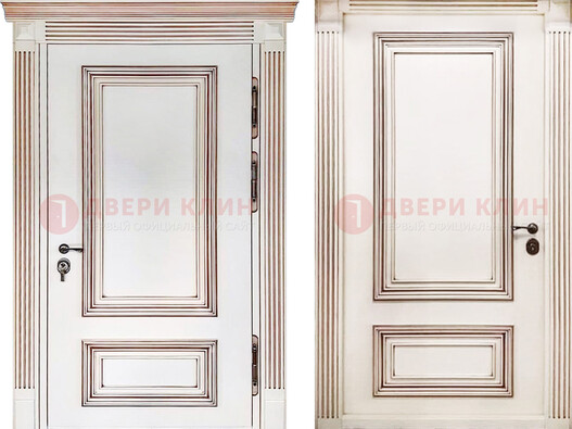 Белая металическая дверь с виноритом для дома ДВТ-239 в Твери
