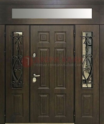 Темная входная дверь с виноритом и белой внутренней панелью ДВТ-58 в Твери