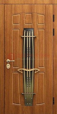 Входная коричневая дверь с терморазрывом и фрезерованной МДФ ДВТ-75 в Твери