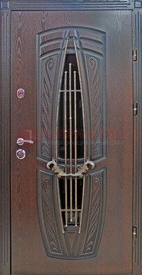 Стальная коричневая дверь с виноритом и МДФ ДВТ-83 в Твери