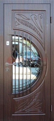 Стальная дверь с виноритом со стеклом и ковкой ДВТ-99 в Красноармейске