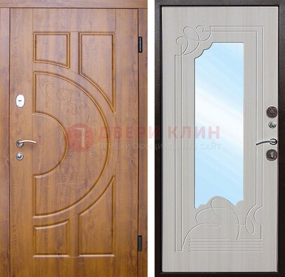 Коричневая металлическая дверь c МДФ с узором и зеркалом ДЗ-105 в Курске
