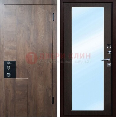 Металлическая дверь Темный орех c МДФ с зеркалом ДЗ-106 в Твери