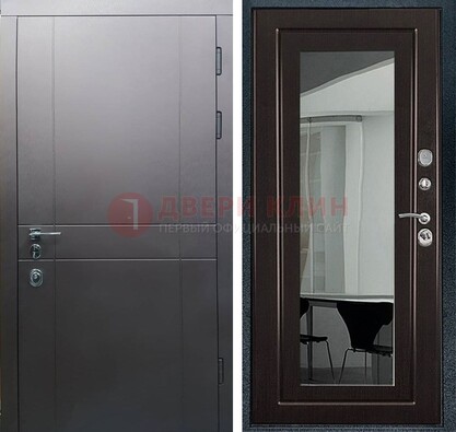 Входная дверь с порошковым напылением Темное серебро c МДФ Венге с зеркалом ДЗ-108 в Твери