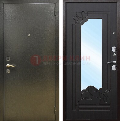 Железная темная дверь c порошковым напылением и МДФ с узором и зеркалом ДЗ-111 в Твери