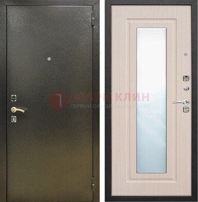 Входная темная дверь c порошковым покрытием и МДФ Белый дуб и зеркалом ДЗ-112 в Твери