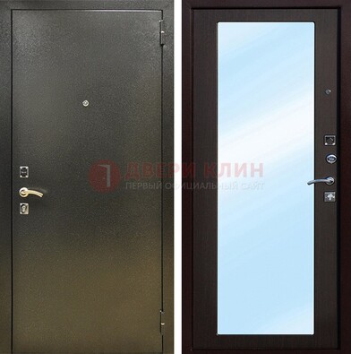 Входная темно-серая дверь c порошковым покрытием и МДФ с зеркалом ДЗ-114 в Твери