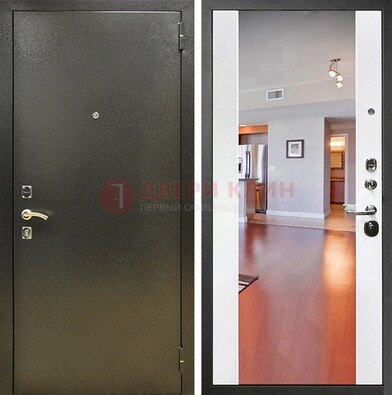 Входная темно-серая дверь c порошковым покрытием и Белой МДФ с зеркалом ДЗ-115 в Твери