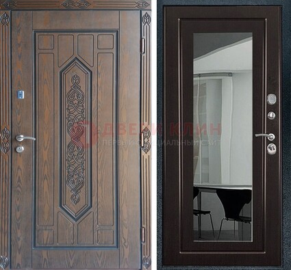 Уличная коричневая дверь c виноритом и МДФ Венге с зеркалом ДЗ-116 в Твери