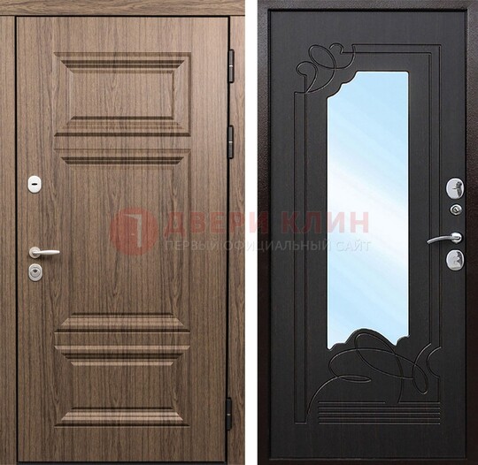 Входная коричневая дверь с зеркалом МДФ Венге ДЗ-127