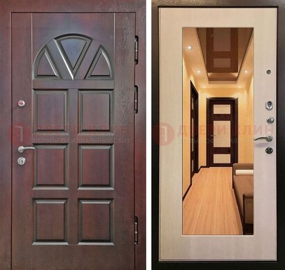 Темная железная дверь с МДФ и зеркалом в квартиру ДЗ-135 в Ногинске