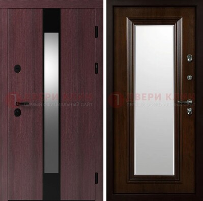 Темная стальная дверь МДФ с обеих сторон с зеркалом ДЗ-143 в Твери