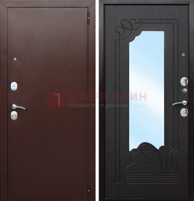 Коричневая стальная дверь с зеркалом ДЗ-18 в Белгороде