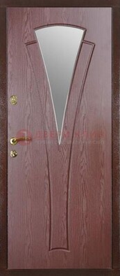 Бордовая металлическая дверь с зеркалом МДФ внутри ДЗ-1 в Твери