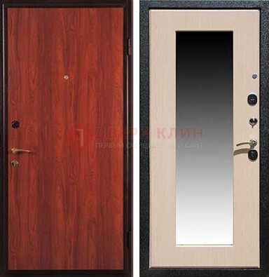 Красная стальная дверь с зеркалом МДФ внутри ДЗ-23 в Твери