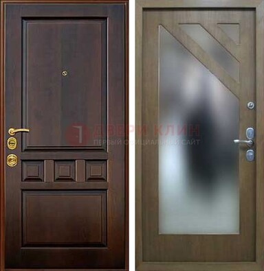 Темная входная дверь с зеркалом МДФ внутри ДЗ-25 в Белгороде