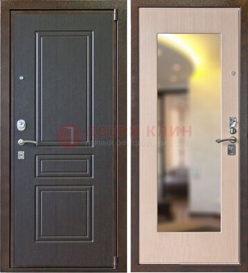 Коричневая стальная дверь с зеркалом МДФ внутри ДЗ-27 в Белгороде