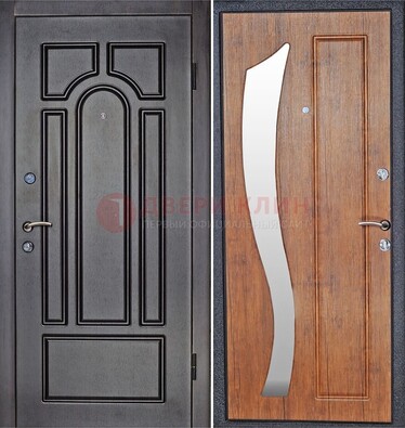Темная железная дверь с зеркалом ДЗ-35 в Белгороде