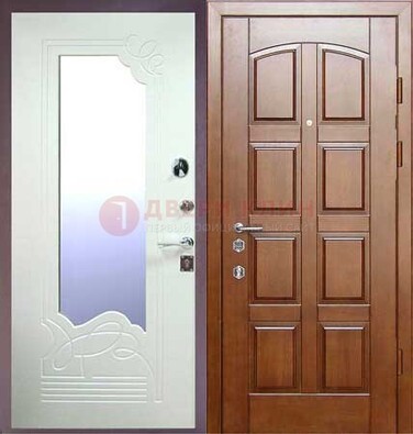 Коричневая железная дверь с зеркалом ДЗ-39 в Твери