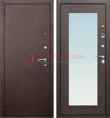Коричневая входная дверь с зеркалом МДФ внутри ДЗ-40 в Твери