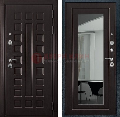 Темная металлическая дверь с зеркалом МДФ внутри ДЗ-4 в Твери
