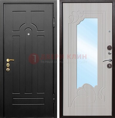 Темная входная дверь с МДФ Беленый дуб и зеркалом ДЗ-58 в Твери
