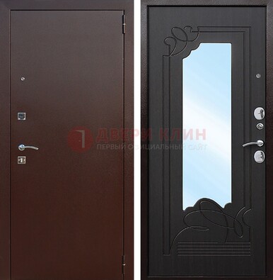 Входная дверь с порошковым напылением Медный антик/Венге с зеркалом ДЗ-64 в Твери