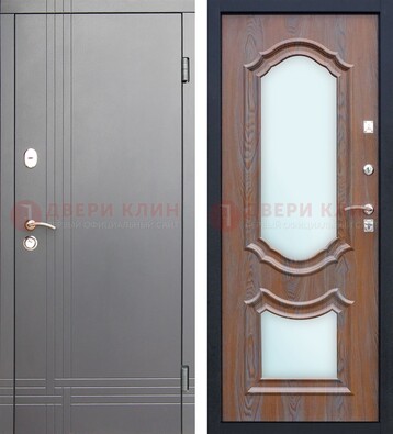 Серая входная дверь со светлой МДФ и зеркалами внутри ДЗ-77 в Видном
