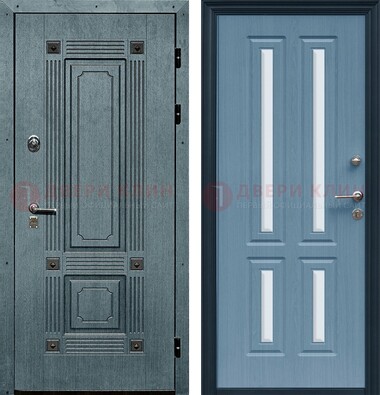 Голубая филенчатая дверь с МДФ и зеркальными вставками внутри ДЗ-80 в Саратове