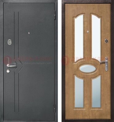 Железная серая дверь с порошковым напылением и МДФ с зеркалом ДЗ-90 в Твери