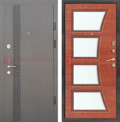 Коричневая дверь с узором и виноритом МДФ Венге с зеркалом внутри ДЗ-92 в Твери