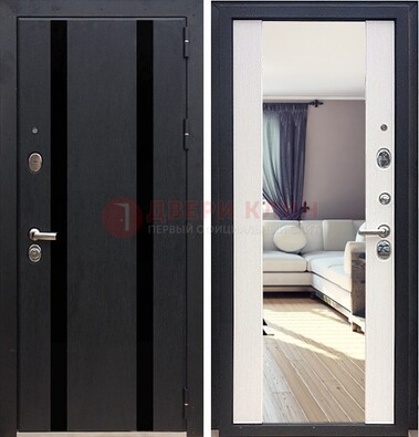 Черная входная дверь с зеркалом МДФ внутри ДЗ-9 в Твери