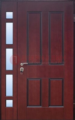 Красная входная полуторная дверь со стеклом ПЛ-10 в Твери