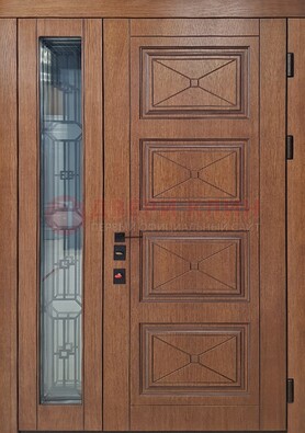 Современная полуторная стальная дверь Винорит со стеклом и ковкой ПЛ-27 в Твери